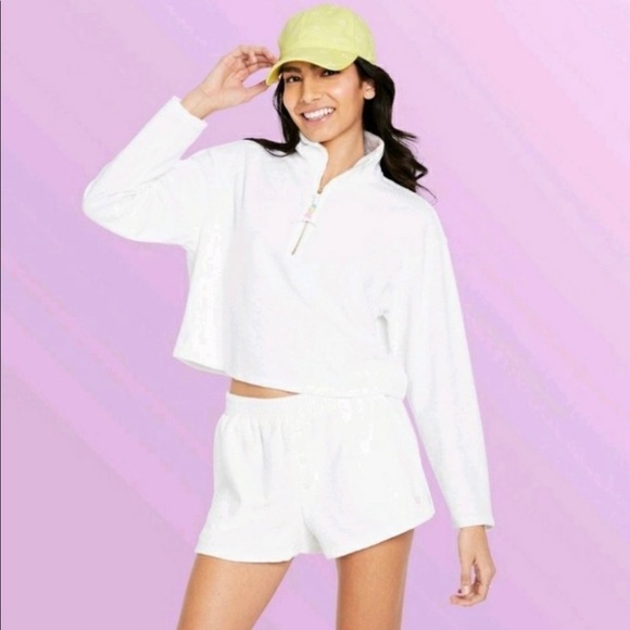 Stoney Clover Lane Cropped Half Zip Sweater and Shorts - Picture 1 of 5